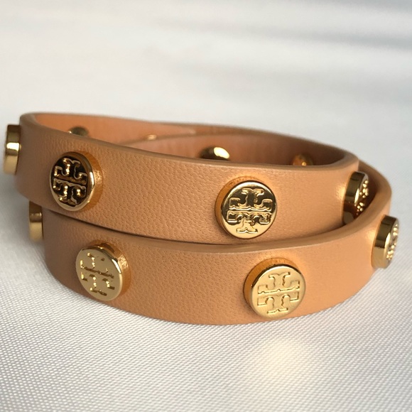 Tory Burch Jewelry - Tory Burch Double Wrap Logo Stud Bracelet Tan